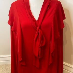 Ann Taylor Vibrant Red Blouse with Tie-Front